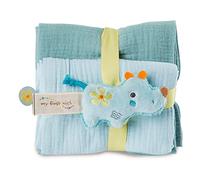 NICI Rinoceronte Manuffi - Set 2 Morbidi Panni di Mussola 60x60 cm + 1 Soffice Pupazzo 9 cm per Neonati - Copertina Transizionale & Animale di Pezza da 0+ Mesi - Conforter/Peluche Bambine e Bambini