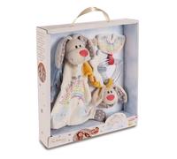 NICI-Set Piumino e Anello con sonaglio Coniglietto Dein Schutzengel (Il Tuo Angelo Custode) in Confezione Regalo 32x30x6,3cm Beige, Colore con Scritta, 48678