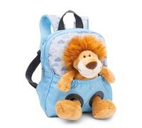 NICI zaino per bambini blu 2 in 1 con leone peluche 25cm - Zaino asilo ragazze e ragazzi - Schienale morbido e bretelle regolabili - 49848