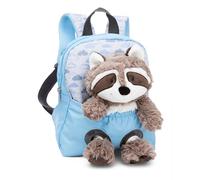 NICI zaino per bambini blu 2 in 1 con procione peluche 25cm - Zaino per bambini e bambine - Schienale morbido e cinghie regolabili - 49844