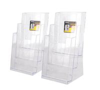 Niciksty 2pz Espositore A6 Porta Depliant da Tavolo in Plastica Trasparente - Porta Brochure da Tavolo e Muro a 3 Livelli - Espositore da Tavolo A6 Contenitore Volantini, Menu e Portariviste
