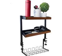 Niciksty Morsetto su Scaffale da Scrivania Scaffale con Portacavi Sotto Scrivania, Organizer da Scrivania a 2 Livelli con Ripiani Regolabili per Accessori daS crivania, Senza Foratura