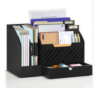Niciksty Organizzatore di Posta da Scrivania in Legno con 6 scomparti e cassetto, Organizzatore per Cartelle di Carta e Lettere, Organizer per Cartelle per Scrivania per Lettere Cancelleria, Nero