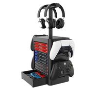 Niciksty Supporto di Immagazzinaggio per Giochi per PS5 con Cassetto, Supporto di Immagazzinaggio Multifunzione per Giochi per 10 CD, 4 Controller e 2 Cuffie per PS5, Xbox Series e Switch