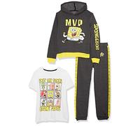 Nickelodeon Big Spongebob Squarepants Graphic Hoodie, Tee, & Jogger Sweatpant, 3-Piece Athleisure Outfit Bundle Set-Boys 4-20, Charcoal Heather/Yellow/White, 14-16