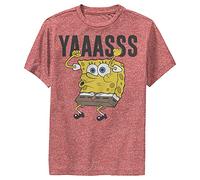 Nickelodeon Little, Big Spongebob Squarepants YAS Boys Short Sleeve Tee Shirt, Red Heather, Medium