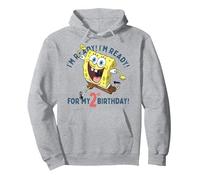 Nickelodeon Spongebob Squarepants Ready for My 2nd Birthday Felpa con Cappuccio, Unisex per Adulti, Grigio Melange, L