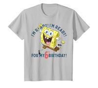 Nickelodeon Spongebob Squarepants Ready for My 6th Birthday Maglietta, Bambini, Argento, 6 Anni