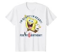 Nickelodeon Spongebob Squarepants Ready for My 6th Birthday Maglietta, Bambini, Bianco, 10 Anni