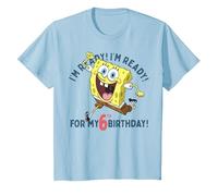 Nickelodeon Spongebob Squarepants Ready for My 6th Birthday Maglietta, Bambini, Celeste, 8 Anni