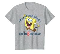 Nickelodeon Spongebob Squarepants Ready for My 6th Birthday Maglietta, Bambini, Grigio Melange, 10 Anni