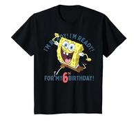 Nickelodeon Spongebob Squarepants Ready for My 6th Birthday Maglietta, Bambini, Nero, 6 Anni
