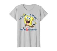 Nickelodeon Spongebob Squarepants Ready for My 6th Birthday Maglietta, Donna, Argento, S