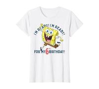 Nickelodeon Spongebob Squarepants Ready for My 6th Birthday Maglietta, Donna, Bianco, XL