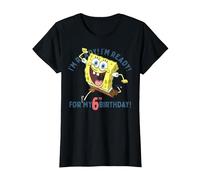 Nickelodeon Spongebob Squarepants Ready for My 6th Birthday Maglietta, Donna, Nero, M