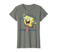 Nickelodeon Spongebob Squarepants Ready for My 6th Birthday Maglietta, Donna, Verde Militare mélange, XS
