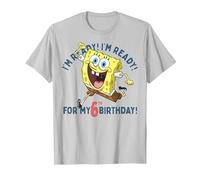 Nickelodeon Spongebob Squarepants Ready for My 6th Birthday Maglietta, Uomo, Argento, S