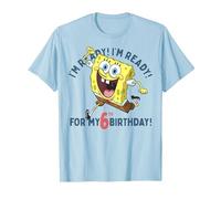 Nickelodeon Spongebob Squarepants Ready for My 6th Birthday Maglietta, Uomo, Celeste, S