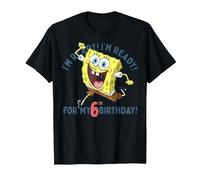 Nickelodeon Spongebob Squarepants Ready for My 6th Birthday Maglietta, Uomo, Nero, S