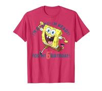 Nickelodeon Spongebob Squarepants Ready for My 6th Birthday Maglietta, Uomo, Rosso mélange, M