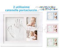 NICKIE Cornice impronte neonato - Kit impronta neonati 4 colorazioni in regalo - Quadretto impronte neonate da parete e da tavolo - Idea regalo per nascita bambino e bambina - Set impronte neonata
