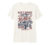 Nick's Garage Hotrod Classic Rides Design Invecchiato Maglietta Premium