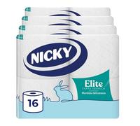 Nicky Elite - 16 Rotoli di Carta Igienica, 170 Soffici Fogli a 3 Veli, Morbida e Resistente a Contatto con la Pelle, Dermatologicamente Testata, Carta 100% Certificata FSC