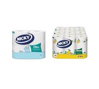 Nicky Elite - 4 Rotoli di Carta Igienica, 170 Soffici Fogli a 3 Veli, Morbida e Resistente + Nicky Limone Carta Cucina - 18 Rotoli da 100 Fogli Assorbenti a 2 Veli, Fresco Profumo di Limone