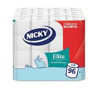 Nicky Elite - 96 Rotoli di Carta Igienica, 150 Soffici Fogli a 3 Veli, Morbida e Resistente a Contatto con la Pelle, Dermatologicamente Testata, Carta 100% Certificata FSC®