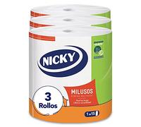 Nicky Miluss - Carta da cucina | 3 rotoli | fogli a 2 strati, 535 fogli per rotolo, super assorbente e resistente, carta 100% certificata Fsc, colore bianco, 3759 g