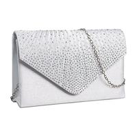 NiCoLa Pochette da donna in raso nero, pochette da sera, pochette da donna, pochette con tracolla staccabile per matrimoni, feste di ballo, Argento