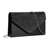 NiCoLa Pochette da donna lilla a busta, pochette da sera, borsa a tracolla da donna, pochette in raso con cinturino a catena staccabile, per matrimoni, balli di fine anno, Nero , Medium