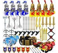 Nicolababe Kit di Accessori per Armi per Minifigure, Set di Armi da Cavaliere, Inclusi Cavallo, Carrozza, Barda, Armatura, Casco, Scudo, Compatibile con Le Principali Marche (Carro Spinato Medievale)