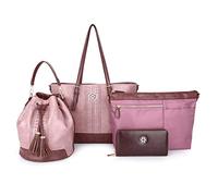 NICOLE & DORIS Borsa a Mano 4 Pezzi Borsa Donna Borsa Tote Mode Borsa a Tracolla di Grande Capacita Borsa a Secchiello Portafoglio Piccolo Borse da Spalla Rosa