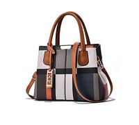 NICOLE & DORIS Borsa a Mano a Quadri in Pelle - Elegante Tracolla Tote con Ciondolo Marrone