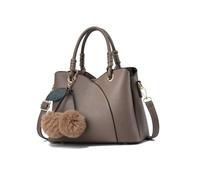 NICOLE & DORIS Borsa a Mano Donna Elegante Borse Tracolla Moda Borse a Spalla con Pompon Borse Tote a Mano PU Pelle Borsa Satchel per Viaggio Shopping Lavoro Cachi