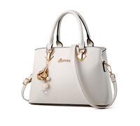 NICOLE & DORIS Borsa a Mano Elegante in PU Pelle - Borsa a Tracolla Casuale Delle Signore Semplicità Tote Pochette con Ciondolo Bianco