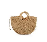 NICOLE&DORIS Borsa a mano Nuove donne Borsa da spiaggia estiva Borsa a mano Borsa in paglia di rattan Borsa in tessuto per signora Khaki