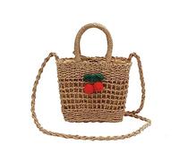 NICOLE & DORIS Borsa a secchiello in rattan con manico e tracolla piccola estiva Marrone+Ciliegia