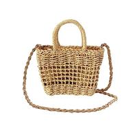 NICOLE & DORIS Borsa a Tracolla da Spiaggia Borsa a Secchiello in Rattan Piccola Borsa Estiva Donna Borsa Mare Paglia Borsa con Manico e Tracolla per le Vacanze Marrone