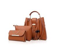 NICOLE & DORIS Borsa da donna Borse 3 pezzi Borse a catena Borse a spalla Borse a tracolla Marrone