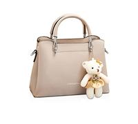 NICOLE & DORIS Borsa da Donna Piccola Borse a Mano e Spalla di Pelle PU Borsa a Tracolla Moda Borse Messenger Ragazza Borsa Pochette Tracolla Con Ciondolo Orso Cachi