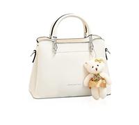NICOLE & DORIS Borsa da Donna Piccola Borse a Mano e Spalla di Pelle PU Borsa a Tracolla Moda Borse Messenger Ragazza Borsa Pochette Tracolla Con Ciondolo Orso Beige