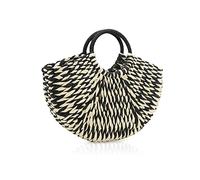 NICOLE & DORIS Borsa da Spiaggia Estiva in Paglia Rattan Grande Tote Colorata Casuale per Donna, Vacanze e Viaggio - Bianco e Nero
