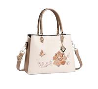 NICOLE & DORIS Borsa Donna a Mano Elegante Borsa con Fiori Ricamata Borsa Tracolla Piccola Borsa a Spalla Multitasche Pelle PU Borsetta Pochette per Viaggio Città Shopping Cachi