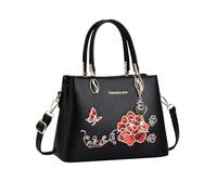 NICOLE & DORIS Borsa Donna a Mano Elegante Borsa con Fiori Ricamata Borsa Tracolla Piccola Borsa a Spalla Multitasche Pelle PU Borsetta Pochette per Viaggio Città Shopping Nero