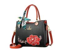 NICOLE & DORIS Borsa Donna Borse a Mano con Fiori Ricamata Borsetta Tracolla Elegante Borsa a Spalla Multitasche Pelle PU Piccola Borsa Delle Signore per Viaggio Città Nero