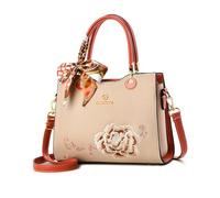 NICOLE & DORIS Borsa Donna Borse a Mano con Fiori Ricamata Borsetta Tracolla Elegante Borsa a Spalla Multitasche Pelle PU Piccola Borsa Delle Signore per Viaggio Città Kaki