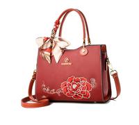 NICOLE & DORIS Borsa Donna Borse a Mano con Fiori Ricamata Borsetta Tracolla Elegante Borsa a Spalla Multitasche Pelle PU Piccola Borsa Delle Signore per Viaggio Città Bordeaux