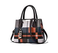 NICOLE & DORIS Borsa Donna Borse a Mano Moda Borsa a Quadri Borsa a Tracolla di Design Borsa Tote Pelle Borse a Spalla Elegante Borsetta con Ciondolo Caffè